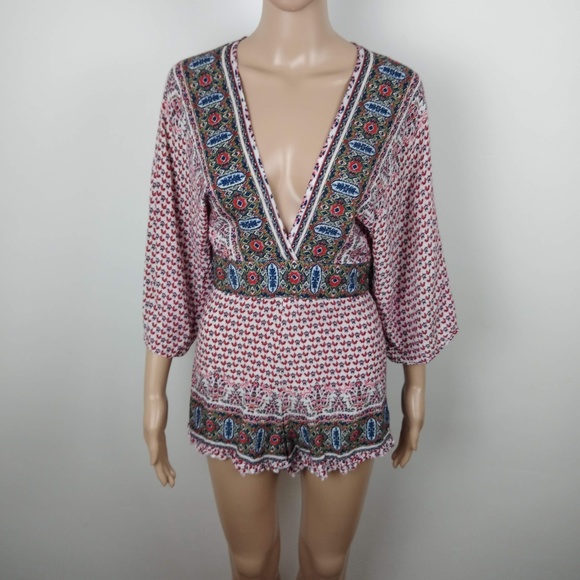 Cotton Candy Pants - Cotton Candy La Boho Print Deep V Romper